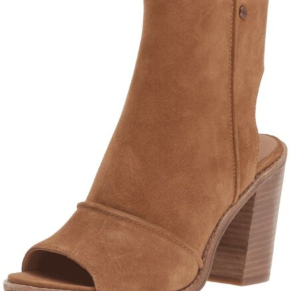 Ugg Chestnut Suede VALENCIA Heel Bootie Ankle Peep - Picture 2 of 6